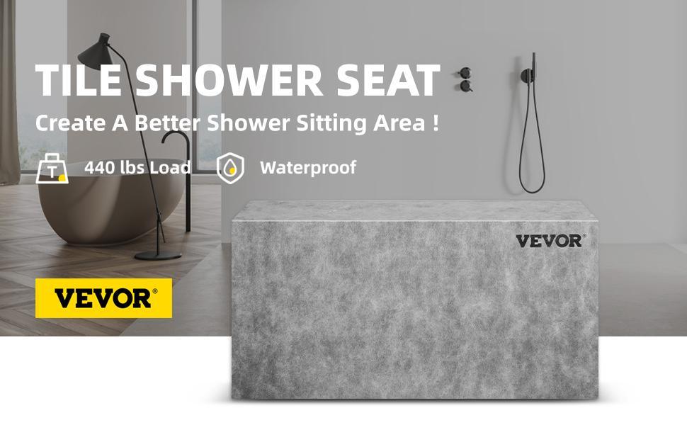 VEVOR Board Shower Bench Rectangle Bench Ready to Tile&Waterproof 38.2x11.4x20" Installation Resistance