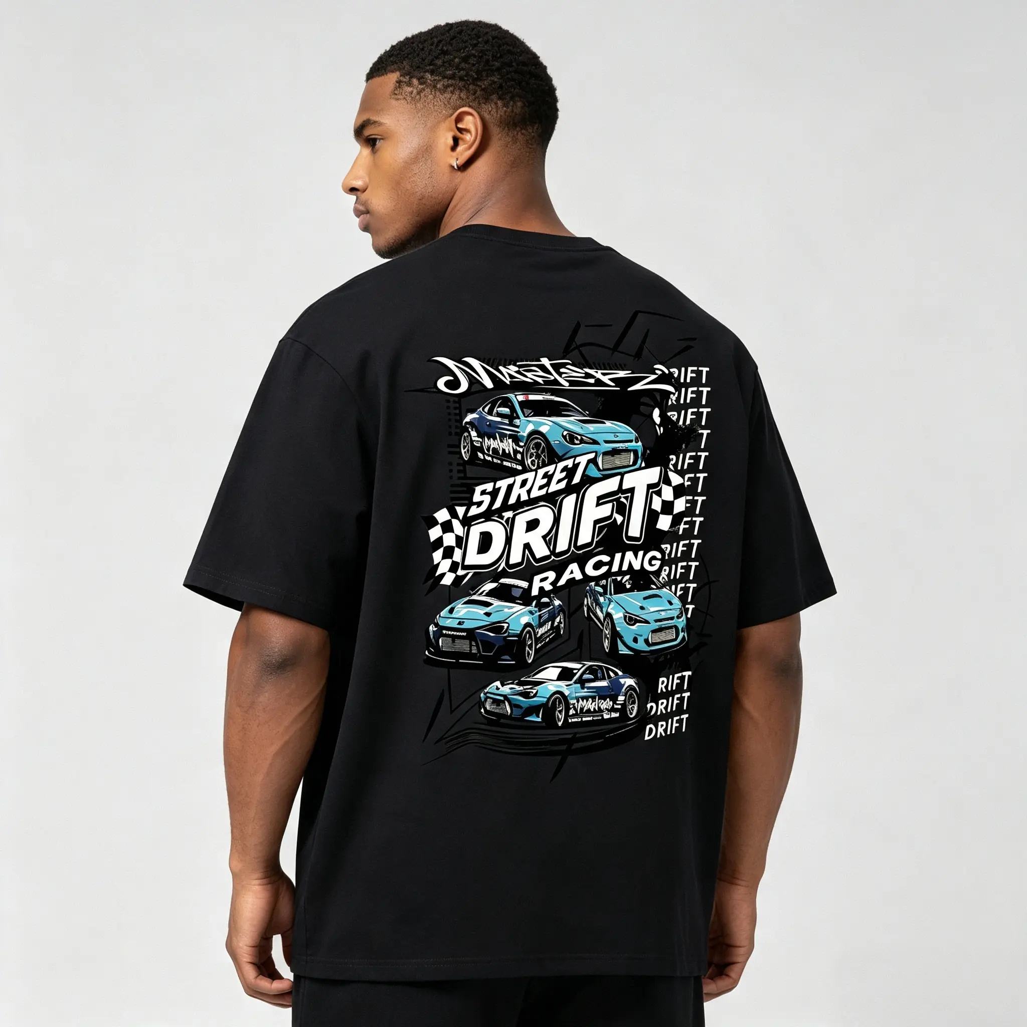 Men's oversized street style tee soft cotton graphic tee street drift racing print fashionable casual streetwear for daily casual outfits