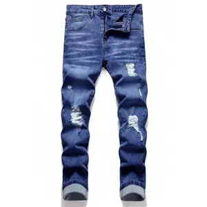 Manfinity LEGND Men\ Slim Fit Jeans With Worn Holes, Rolled Hem And Pockets