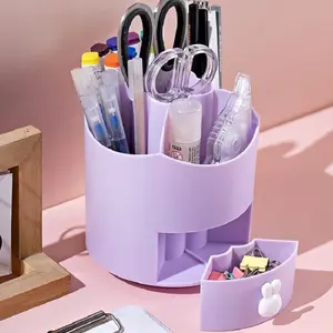 Office Desk 360-Degree Rotating Pen Holder, Large Capacity Stationery Organizer, Multi-Functional Desktop Storage Box, Ideal for Office Supplies