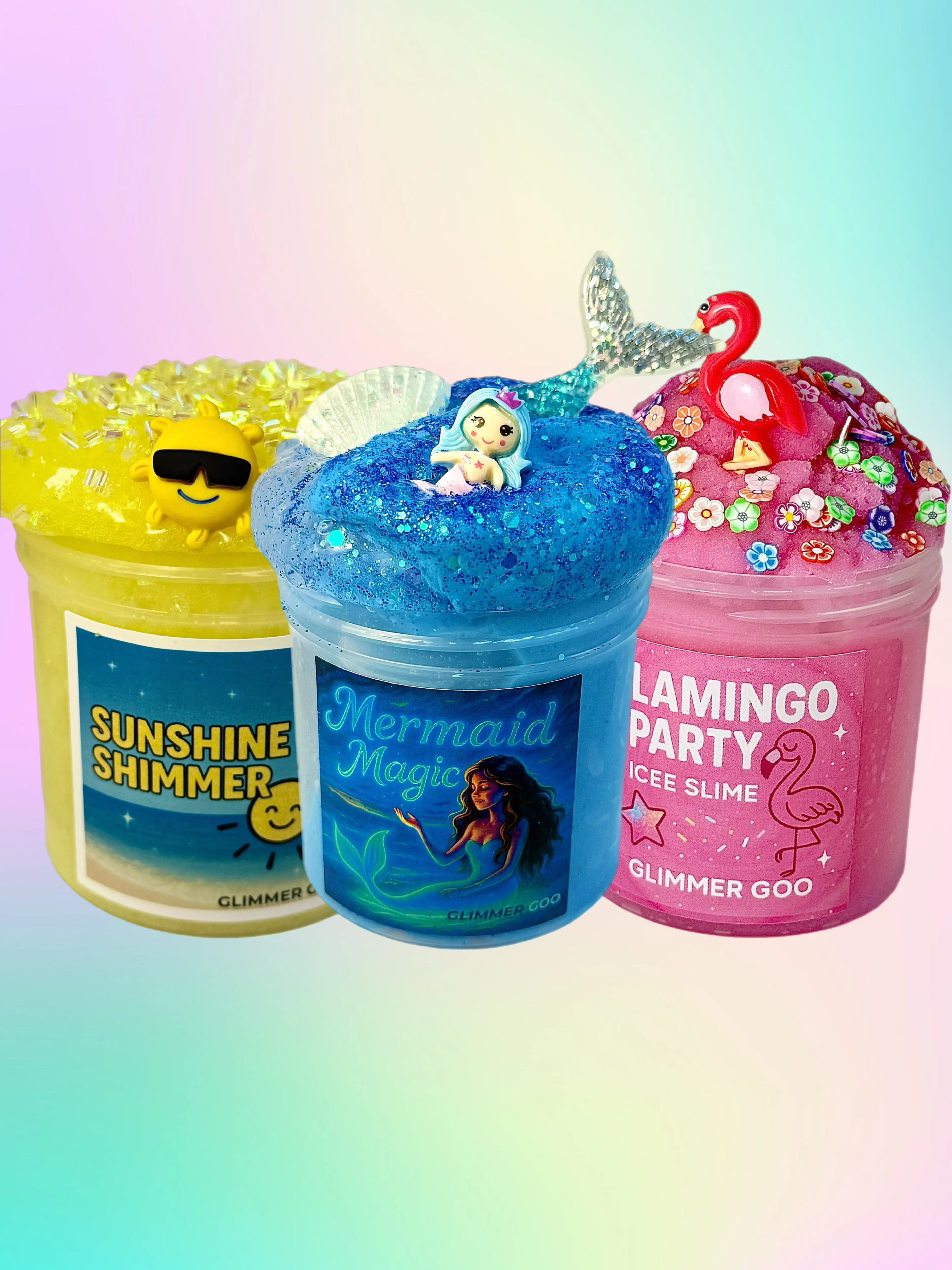 Tropical Slime Bundle - Flamingo Party, Mermaid Magic & Sunshine Shimmer, Scented Slime Gift Set, Icee Slime, Bingsu Slime, Summer