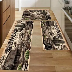 1 Piece of Retro Western Style Design Printed Denim Cactus Corridor Kitchen Carpet, Household Decorative Rug, Entrance Indoor Living Room Bedroom Decoration Soft Floor Mat Suitable for Home Decoration