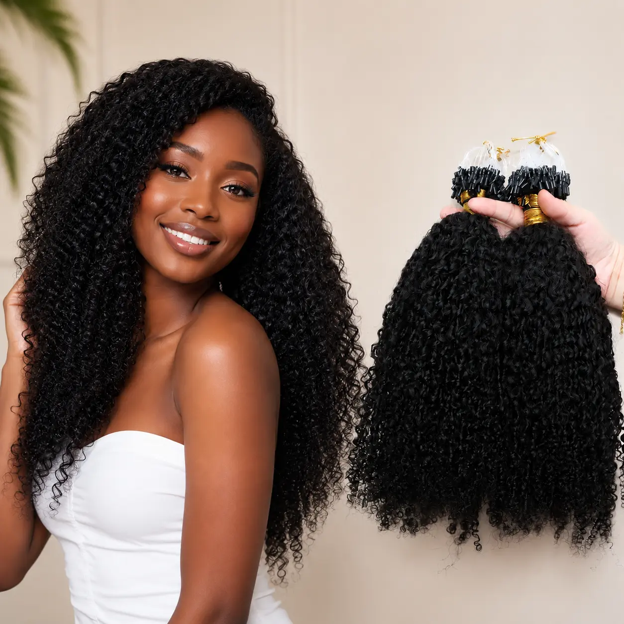 Microlink Afro Kinky Curly Micro Loop Human Hair Extensions 16-24inch Burmese Micro Ring Hair Extensions for Natural Look