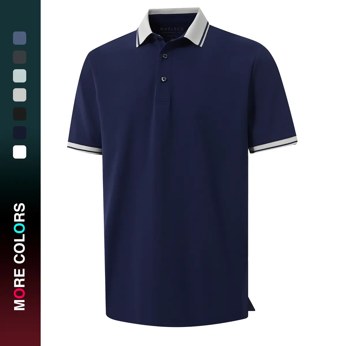 MAELREG Golf Shirts for Men Short Sleeve with Contrast Collar & Cuffs Performance Dry Fit Stretch Solid Casual Polo Shirts