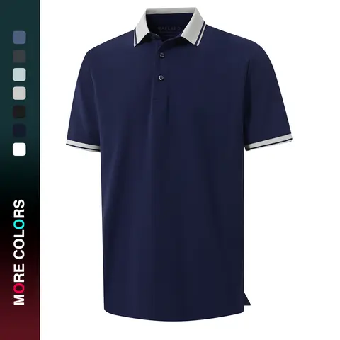 MAELREG Golf Shirts for Men Short Sleeve with Contrast Collar & Cuffs Performance Dry Fit Stretch Solid Casual Polo Shirts