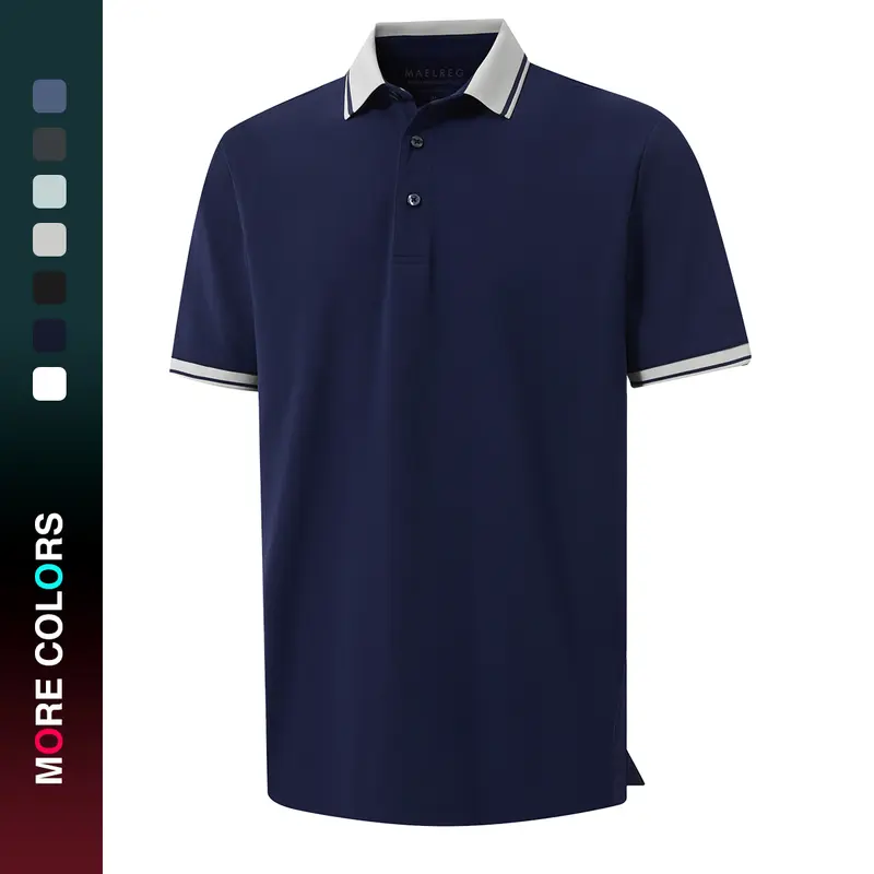 MAELREG Golf Shirts for Men Short Sleeve with Contrast Collar & Cuffs Performance Dry Fit Stretch Solid Casual Polo Shirts