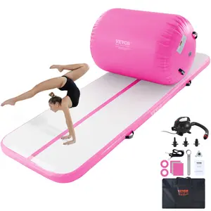 fathersdaygift VEVOR Inflatable Gymnastics Air Mat Set, 2 PCS Tumbling Mat, Tumble Track with Electric Pump, Air Roller Barrel Gymnastics Equipment, Training Mats for Home Use/Gym/Yoga/Cheerleading/Beach/Park/Water