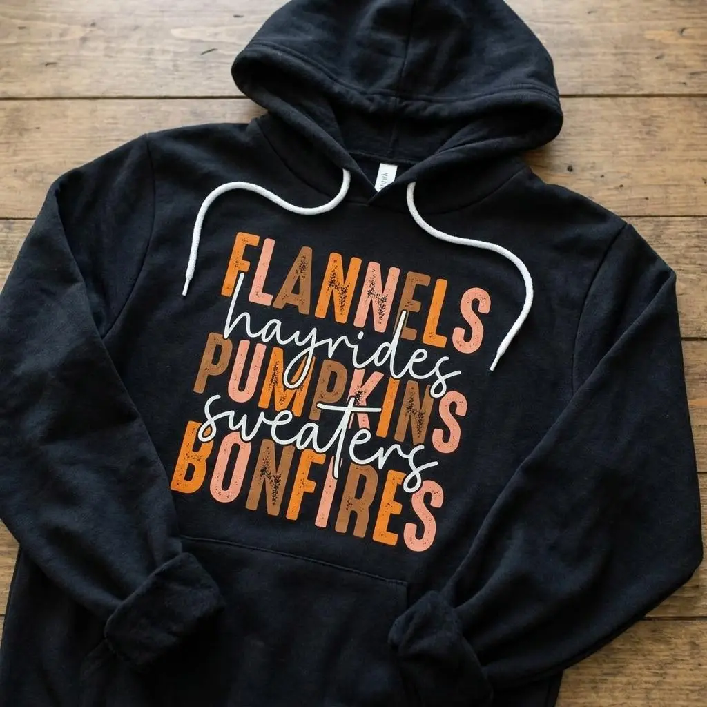 Flannels Hayrides Pumpkins Sweaters Bonfires Hoodie, Cute Fall Hoodie, Thanksgiving Hoodie, Pumpkin Spice Season Sweatshirt Graphic Hoodie