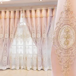 Floral Embroidery Curtain, 1 Count Modern Simple Double Layer Curtain, Window Screening for Home Living Room Bedroom Decor