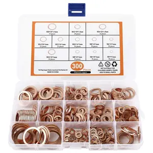 Copper Washer Assortment Set, 300 count 12-Sizes Copper Metric Sealing Washers Kit, Flat Washers Assortment Kit (M5 M6 M8 M10 M12 M14 M16 M20)