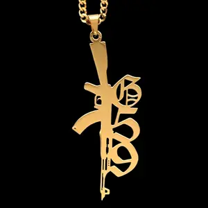 $uicideboy$ G59 Rifle Necklace 1.5" Gold Plated Mirror Polished Stainless Steel GREY59 Pendant Hypoallergenic Rust Resistant with Choice of Chain Suicideboys Free Gift Included