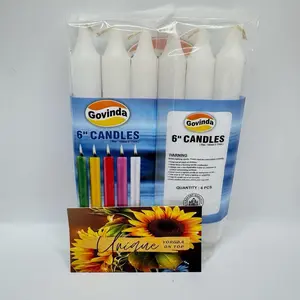 Govinda 6" White Candles Package for Religious & Spiritual Use - 6 Pieces - Ideal for Rituals & Decor - Unique Yoruba on Top