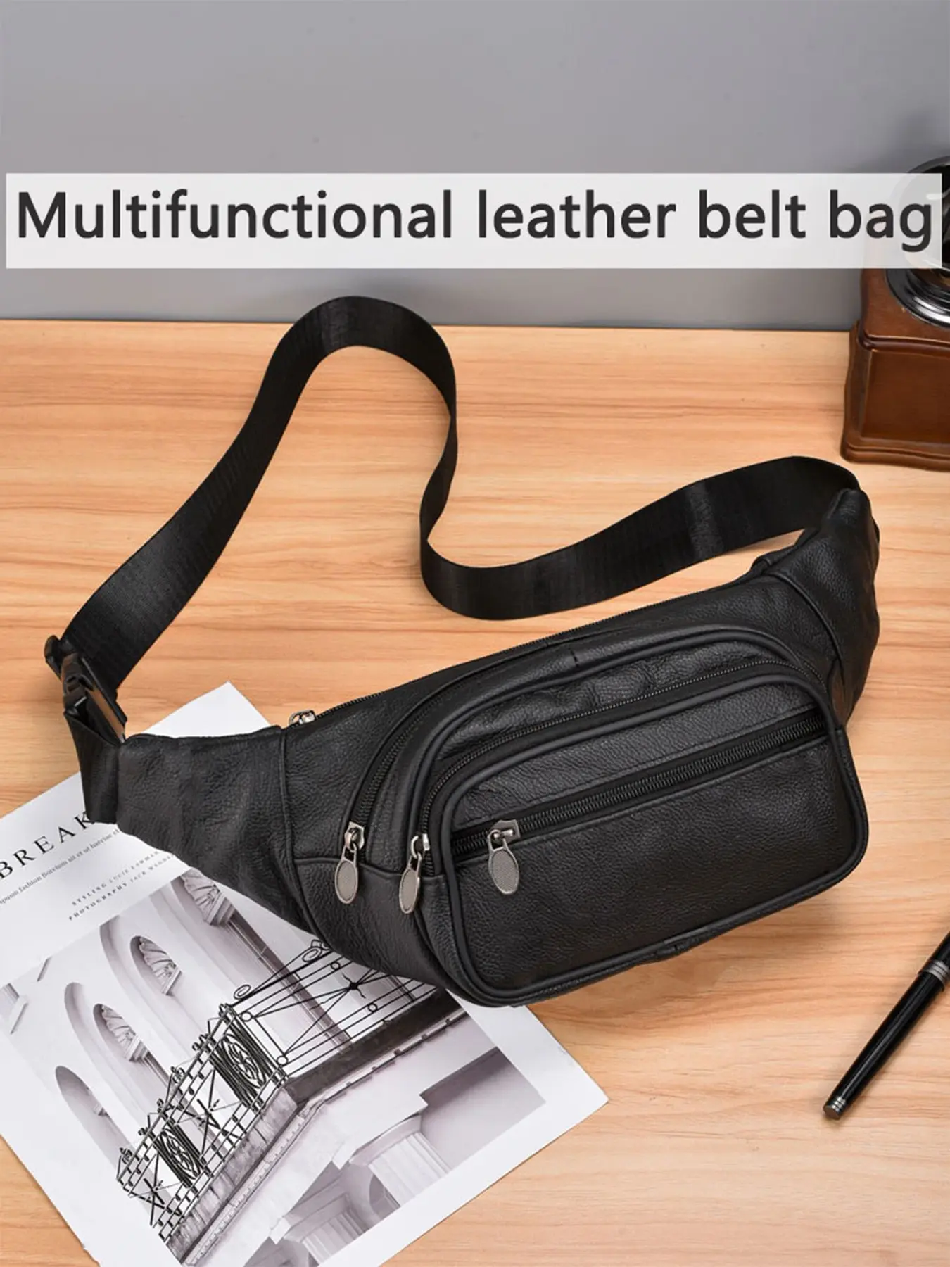 Men's Genuine Leather Waist Bag, Multi-Functional Active Cowhide Casual Sports Phone Belt Bag, Multiple Compartments Trail Running Chest Pack, Jogging Equipment