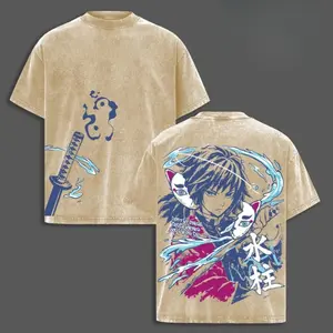 Giyu Tomioka T-Shirt Demon Slayer Infinity Castle Arc Anime Graphic Tee Oversized Acid Washed Soft Cotton Men Shirts Anime Streetwear Casual Menswear Unisex Summer Clothing Gift for Demon Slayer Fans,Demon Slayer anime merchandise