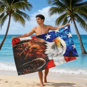 American Eagle Headed Sea Hawk Beach Towel, High Definition Digital Print, Soft Microfiber, Quick Dry, Absorbent, Portable