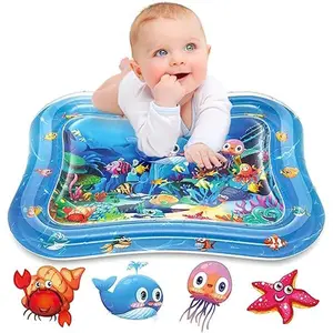 Inflatable Tummy Time Mat Premium Water Play Mat for Infants - Fill with Air & Water, with Colorful Seabed Patterns & Cute Marine Animals, Portable for Strengthening Baby's Sensory Development