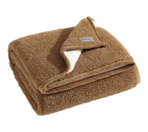 Eddie Bauer Solid Reversible Brown Sherpa 50"X60" Throw