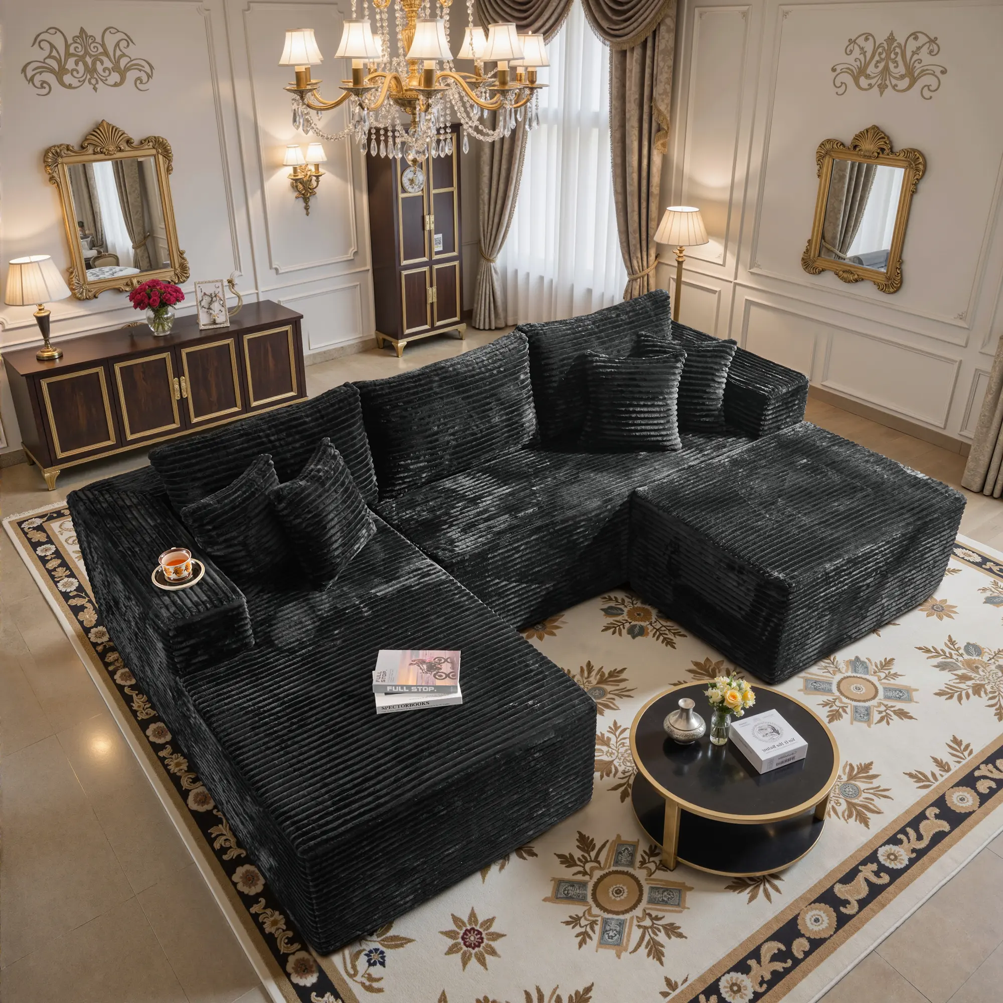 【2 Packages Shipping】HOOOWOOO 108.27" Boneless Cloud Sectional Couch,  Modern Modular Sofa With Removable Ottomans & Chaise - Plush Corduroy , Deep Seat, Upholstered Couches, No Assembly Required