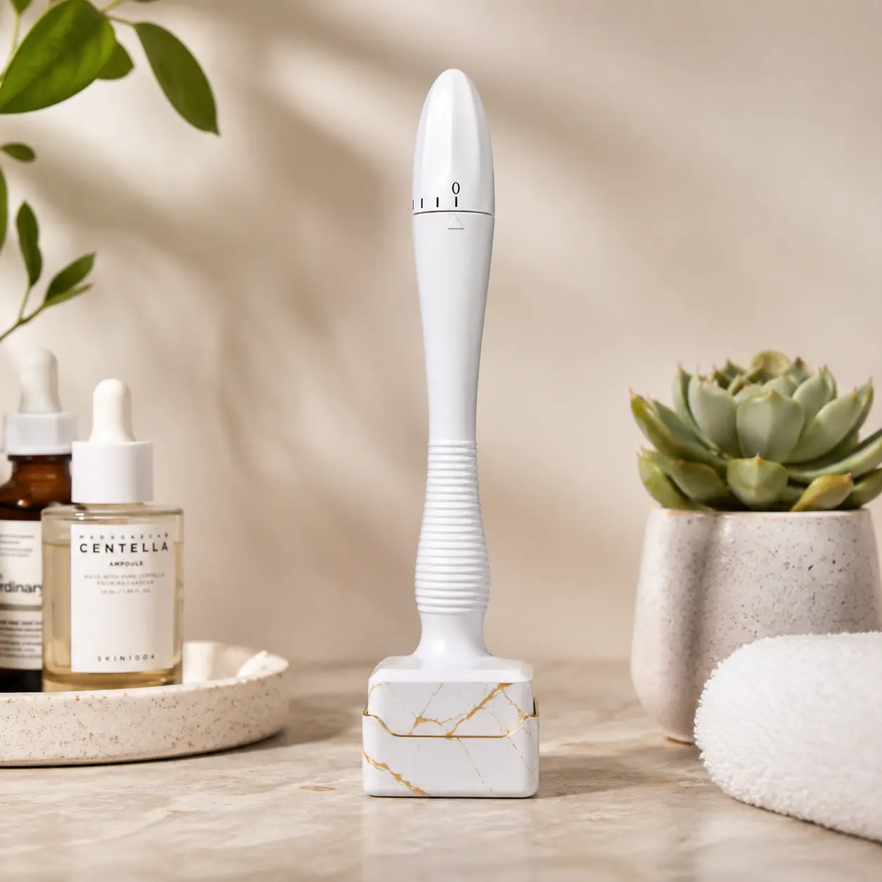 Portable Lightweight 140-Titanium Pin Derma Stamp, Adjustable 0.25-2.5mm Depth Control, Mild Daily Facial Skincare Tool for Face, Hairline At-Home Serum Boost