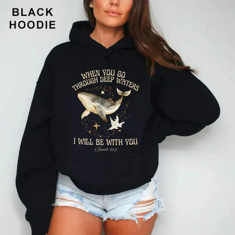 Men's Whale Graphic Hooded Sweatshirt, Casual Pullover in a Soft Cotton-Polyester Air-Jet Yarn, Long Sleeve with Kangaroo Pocket, Spandex, Matching, Tops, Longsleeves, Menswear, Drawstring, Double-Hooded, Fabric, Classic, Kangaroo Pockets, Clothes, Double