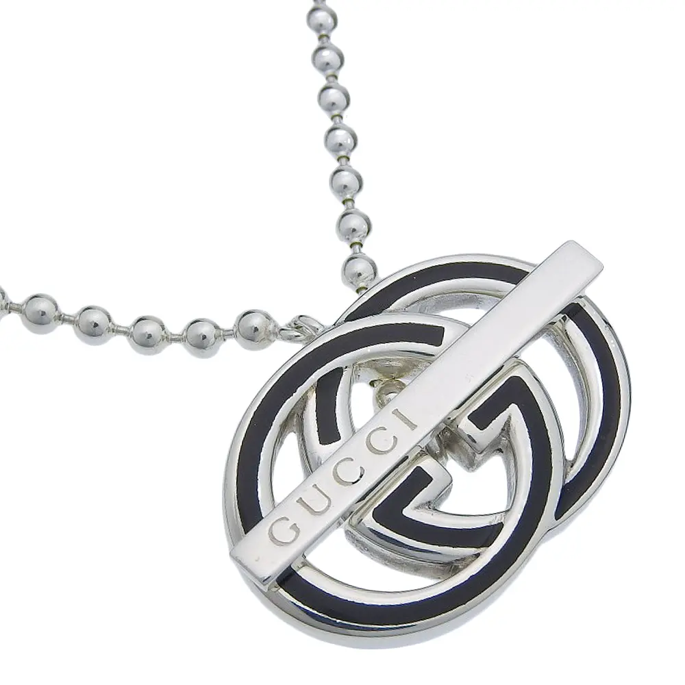 Pre-owned GUCCI Sterling Silver 925 (Ag925) Small Leather Goods Interlocking Silver Necklace