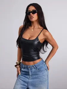 Women's Plain Sexy Simple High Stretch PU Leather Vest Tops, Perfect for Daily Wear, Party Fashion, Stylish and Comfortable