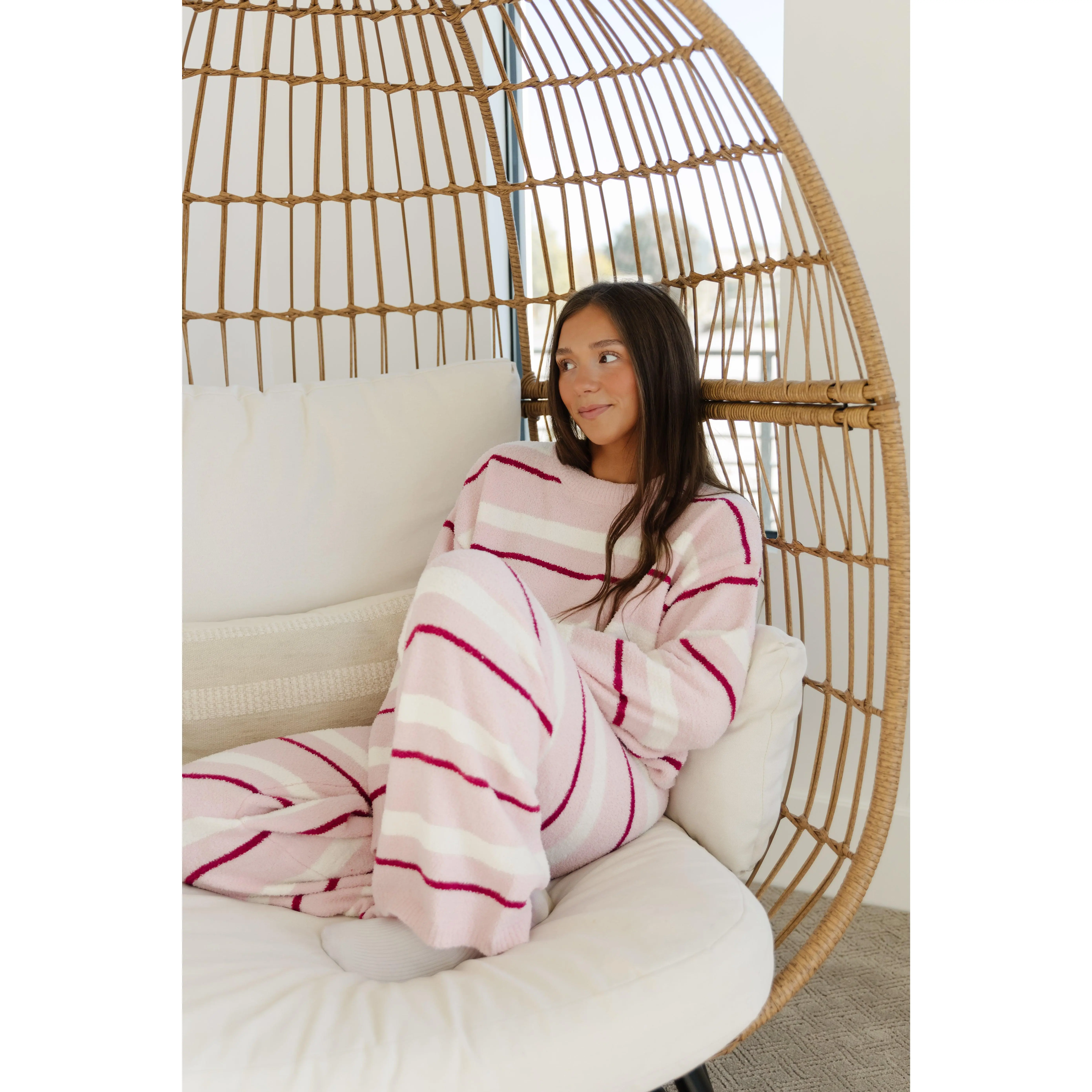 THE AIMIE COZY SWEATER SET IN PINK STRIPE