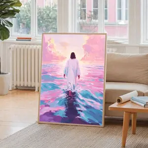 1pc Frameless Jesus Walking On Water Canvas Religious Art Savior Biblical Nature Scene, Christian Mural For Prayer Corner & Chapel Decor |r Ornaments Farmhouse Hummingbird Wall Rustic Mounted Floating Shelves Modern Wall Decor