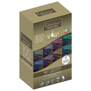 Celebrations 9080488 12.67 ft. LED Mini 100 Bulb Icicle Christmas Light, Multi Color
