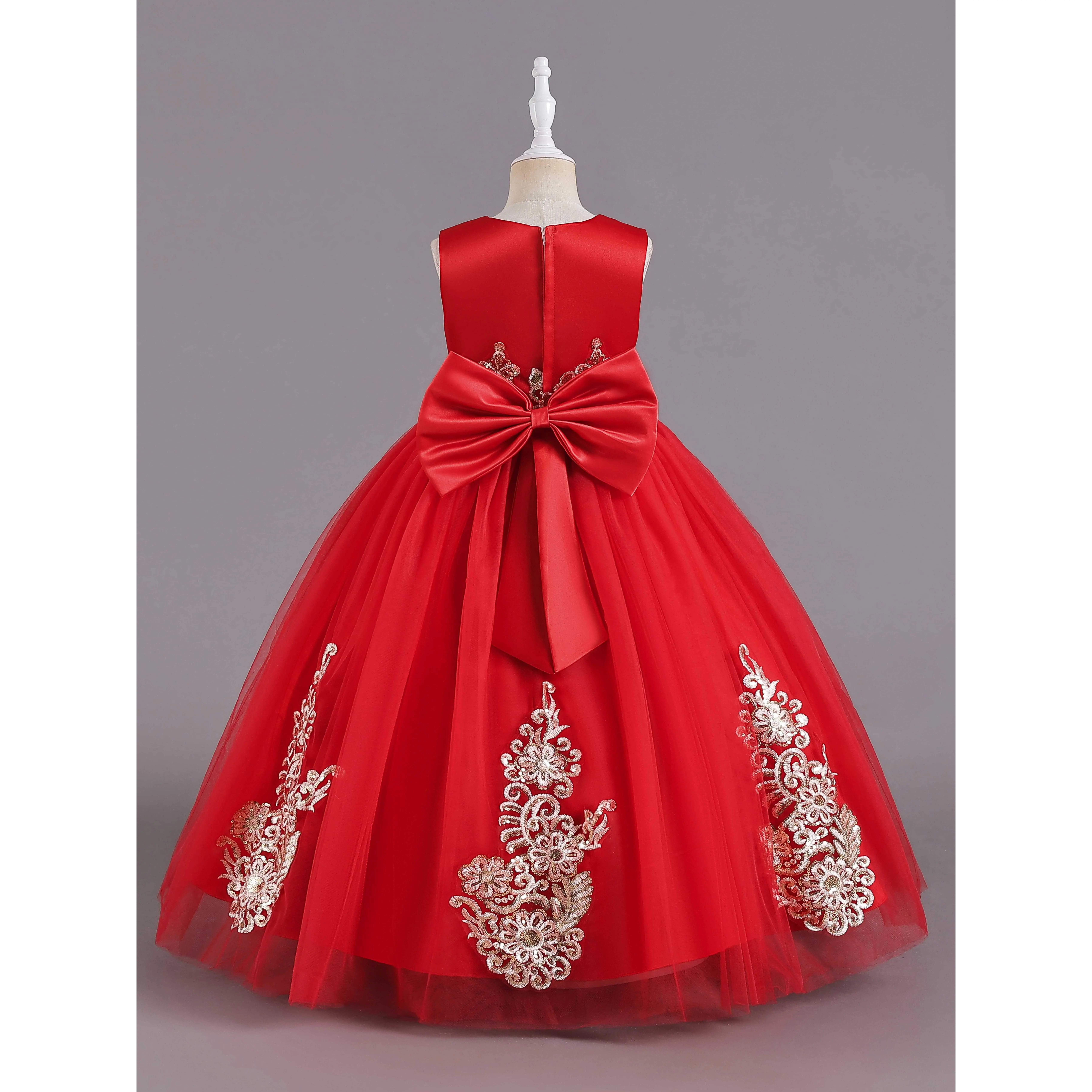 open lace back dress Flower Girl Dress Children Bow Sequins Beauty Pageant Princess Dress –  marryshe main image 1