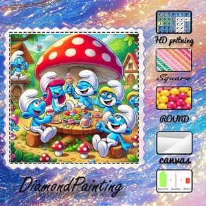 5D-DIY, high-grade velvet canvas, diamond art, diamond painting kit, Smurf, mushroom house, party AB diamond, fairy dust diamond, crystal diamond, perfect home decoration, handmade diamond art painting kit, special craft diamond art kit, Diamond Art Tools