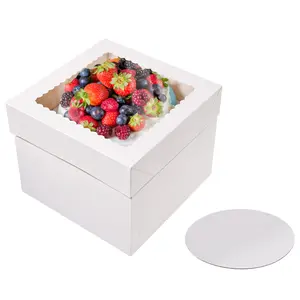 Premium Quality 3 Pack Clear Tall Cake Boxes 10x10x8 Inches with Cake Boards White Bakery Boxes with Large Window Ideal for Mother's Day Wedding Birthday & Party