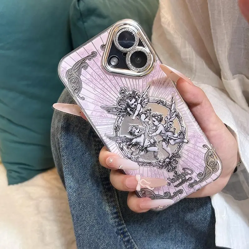 Middle Ages Retro Cupid Angel Phone Case For For Samsung S25 24 23 iPhone 17 16 iphone 15 pro max case 14, iphone 13 cases, 12, 11 For Both Men And Women Gift.