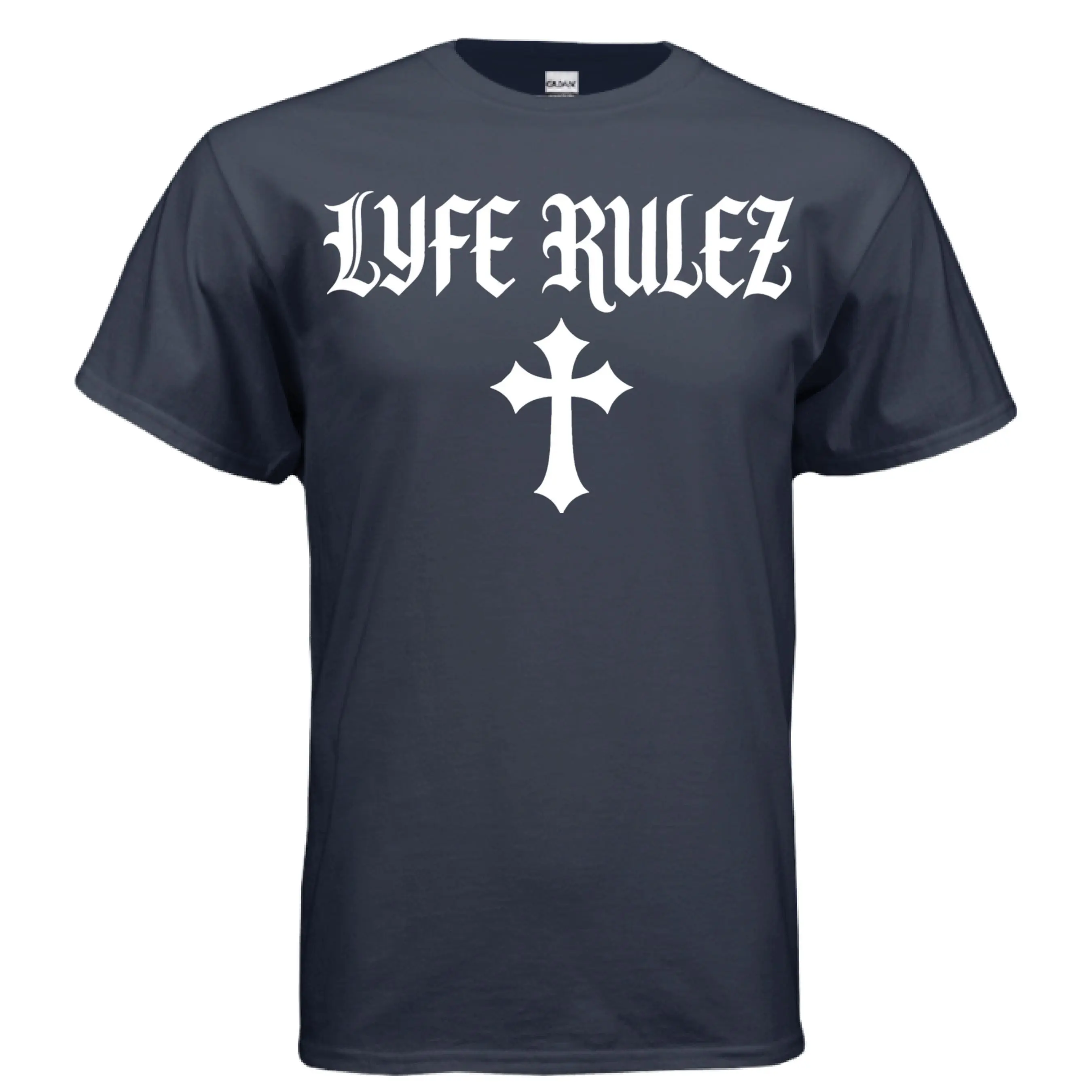 My Lyfe My Rulez Blessed Unisex Tee Shirt Gildan G200 Adult Ultra Cotton 6 oz Fitted Crew Neck Short Sleeve Summer Casual Minimalist T-Shirt with Bold Gothic Logo