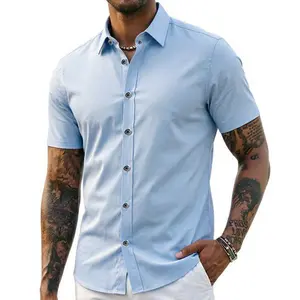 Men's slim fit shirt, casual button-down shirt, short-sleeved stretch shirt