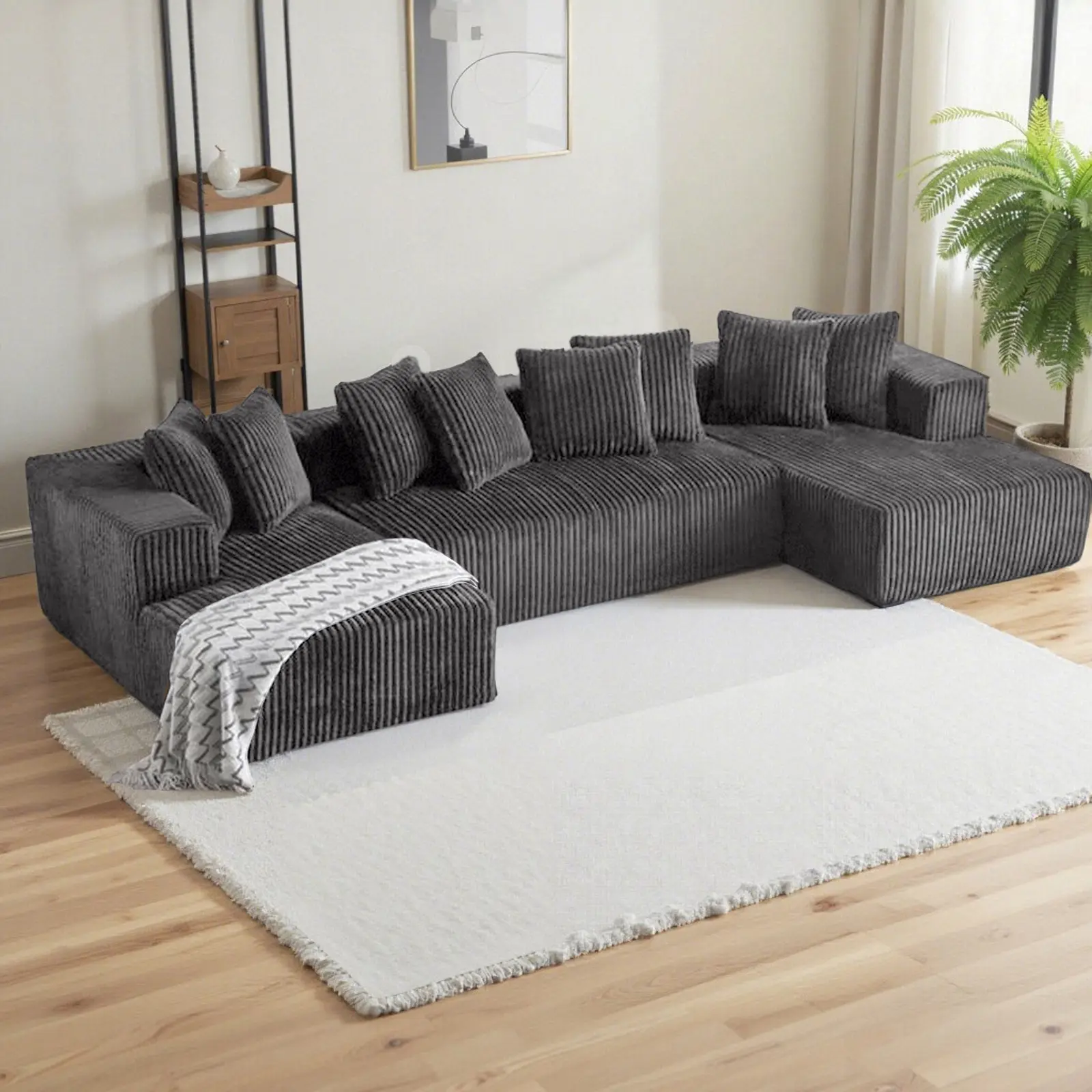 【3 Packages shipping】133"Large modular sofa with 8 pillows and double lounge chairs, U-shaped no assembly required, deep seat modular cloud sofa