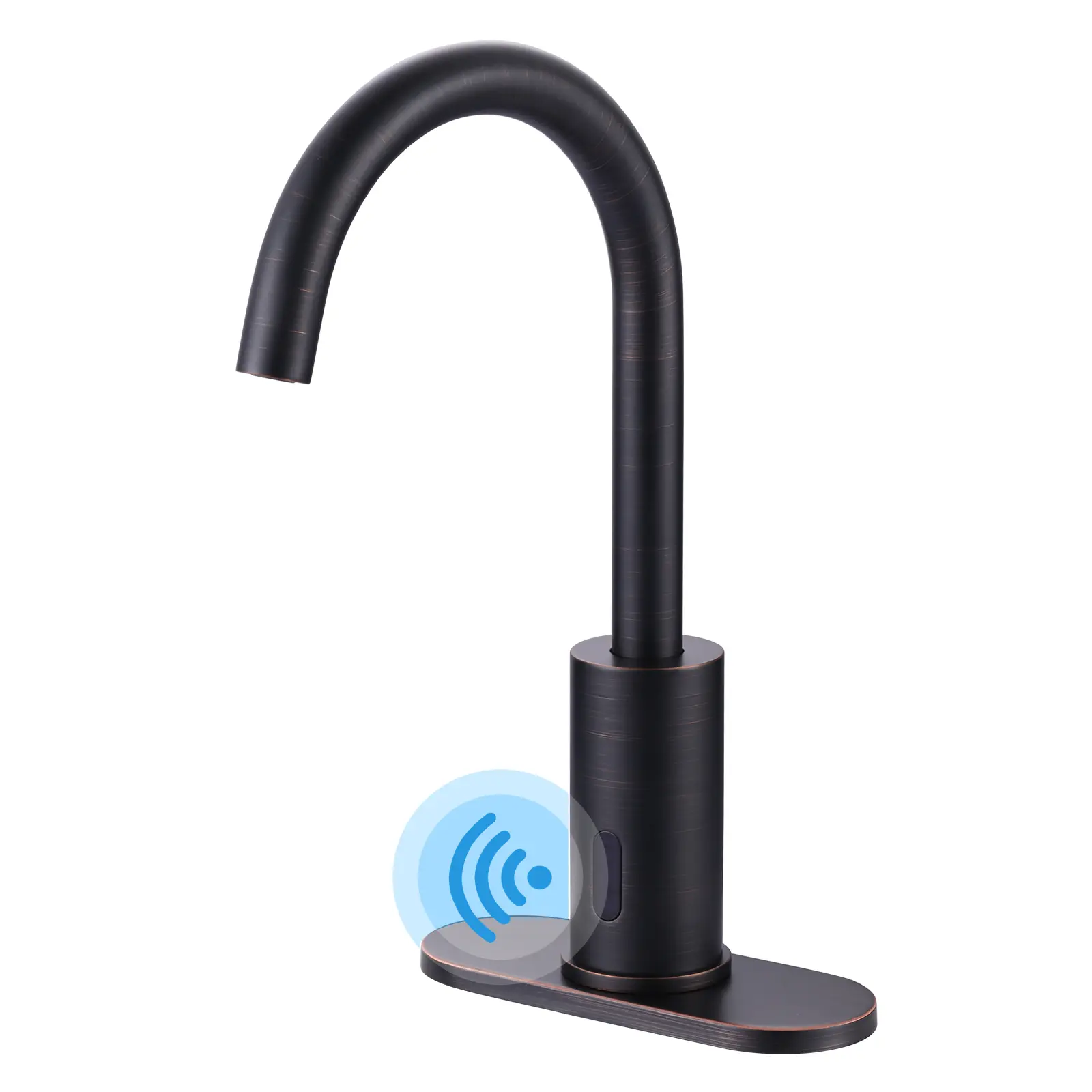 WOWOW Oil Rubbed Bronze Single Hole Touchless Automatic Sensor Bathroom Faucet - Stainless Steel, Faucet Aerator, Cover Plate, Intelligent Sensor Window for Hands-Free Sink Use