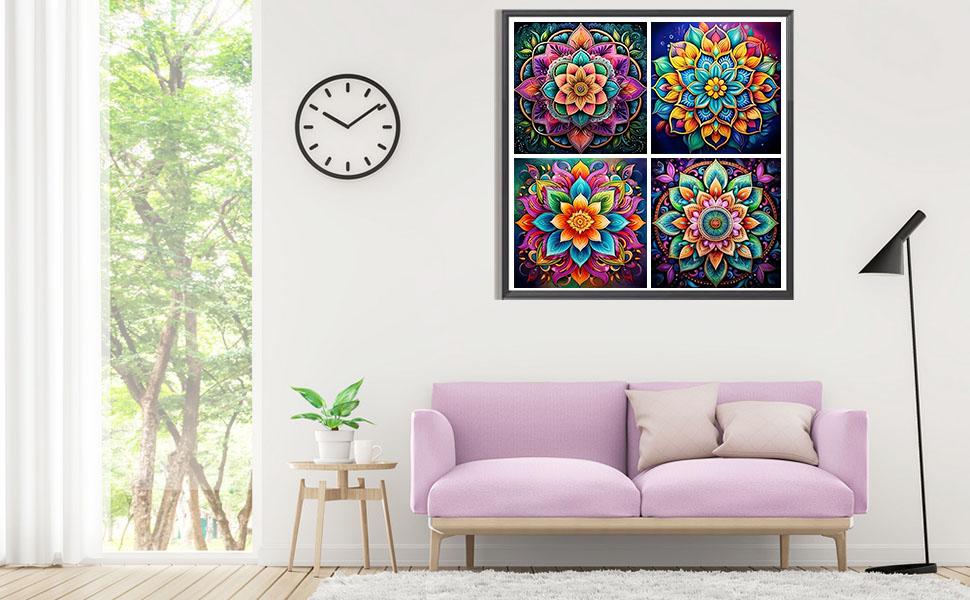 4 Pack Diamond Art Kits for Adults - Mandala 5D Diamond Painting Kits for Beginner,DIY Gem Art Full Drill Diamond Dots Crystal Craft Kits for Gift Home Wall Decor 12x12inch