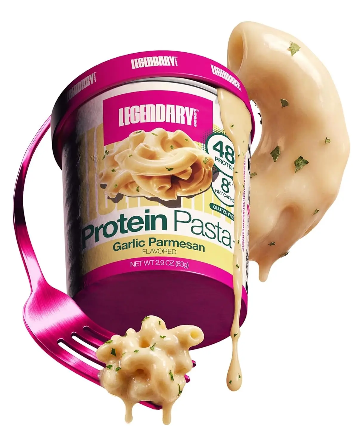 Legendary Foods High-Protein Gluten-Free Pasta Cups, Garlic Parmesan Flavor - 6 Packs, Individual Servings, 48g Protein, 8g Net Carbs