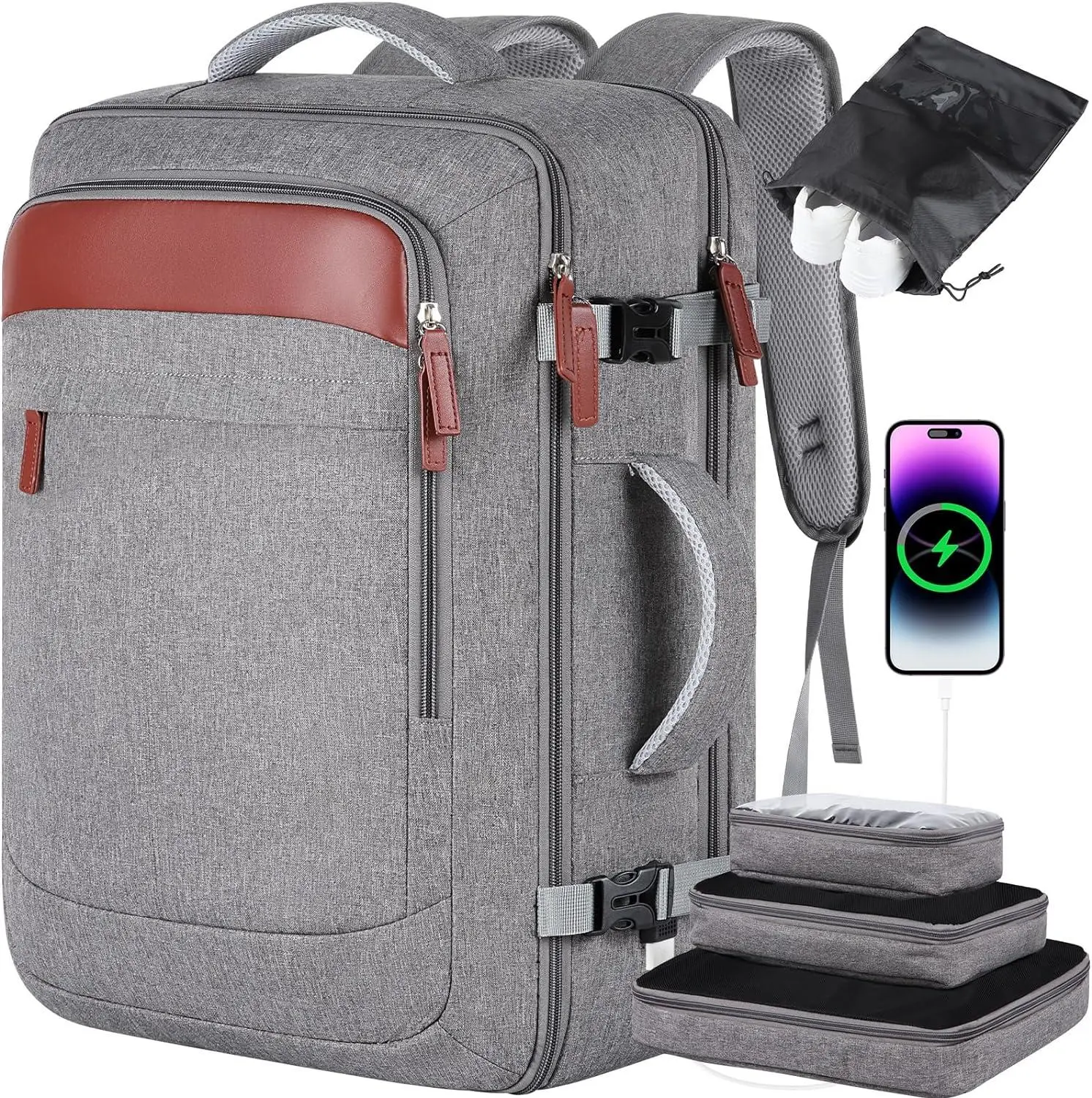 Travel Backpack for Men Women,40-50L Extra Large Carry on Backpack Airline  Aprroved,17 Inch Laptop Expandable Large Suitcase Backpack With 4 Packing  Cubes, Luggage Daypack Weekender Bag Gifts,Grey - TikTok Shop