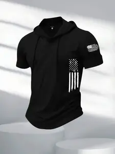 Men’s casual fashion pullover short-sleeve T-shirt with a printed American flag pattern. Men’s summer kangaroo pocket top, suitable for outdoor sports, street style, fitness, basketball, camping, and more activities; an ideal gift for a husband or boyfrie