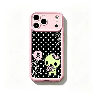 Y2k Kawaii Emo Zombie Phone Case |   Pink Black Polka Dot Skull Pattern Protective Cover, Soft Durable TPU Cover with Lens Protection.Compatible with iPhone 11-17 Pro Max & Samsung , Cute stylish aesthetic design, perfect gift ideas for her & him.