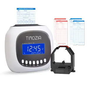 Timozia Punch Card Time Clock, App Supported Attendance Machine with 4-Inch LED Display, Black & Red Printing for Office Use