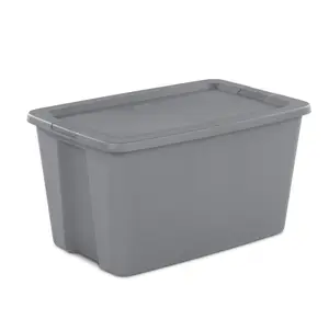 Extra Large Storage Bin 30 Gallon Plastic Container with Snap On Lid Gray for Organizing