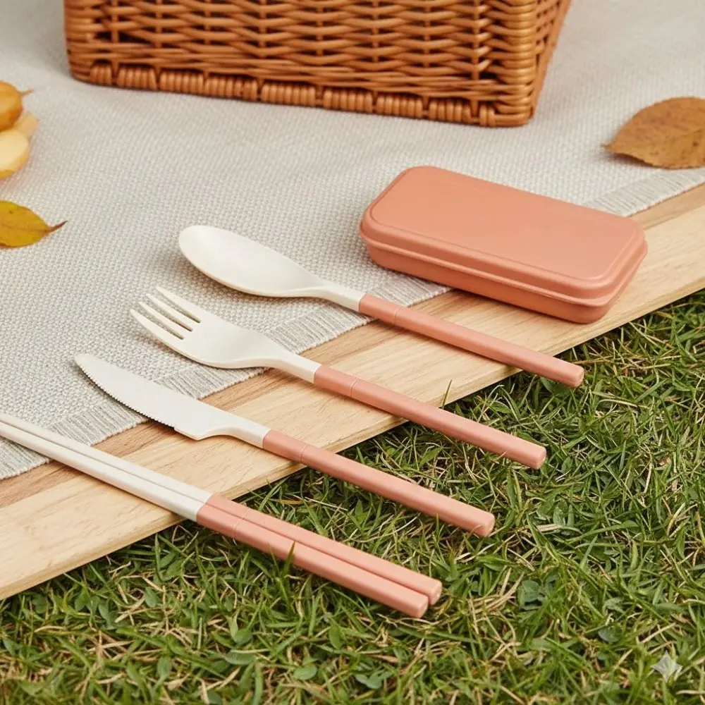 Portable Camping Cutlery Tableware Set with Spoon Fork Knife Chopsticks Non Slip Heat Resistant for Outdoor Travel Picnic Dorm Backpacking Camp Hiking Utensils Set