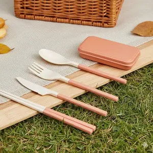 Portable Camping Cutlery Set with Spoon Fork Knife Chopsticks Non Slip Heat Resistant for Outdoor Travel Picnic Dorm Backpacking Camp Hiking