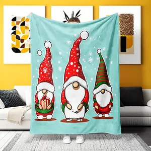 "A Turquoise Christmas Gnomes Flannel Blanket – Ultra-soft for Home, Camping & Office! Ideal for holiday lovers seeking playful, festive decor."