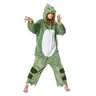 OLAOLA Cartoon Green Dinosaur Flannel Animals Onesie Adult Loungewear Homewear Pajamas Unisex Long Sleeve Pjs One-Piece Sleepwear Halloween Christmas Costume