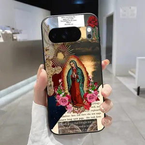 Rounded Edge TPU Phone Case for Google Pixel 10 9 8 7 Pro A XL Virgin Mary Verses Pattern Drop Protection Shockproof Soft Liquid Silicone Smartphone Cover