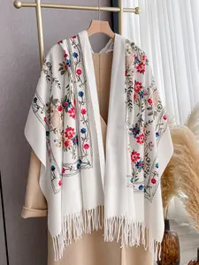 Bohemian Style Cashew Pattern Plant Print Scarf, Soft Warm Shawl for Fall & Winter, Modern Fashion Accessory for Daily Wear, Embroidered Scarf